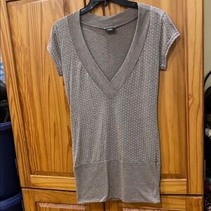 Vanity Taupe Pink Polka Dot V-Neck Top